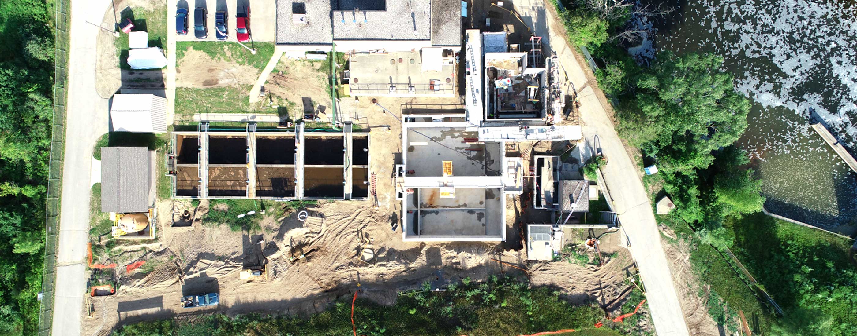 An aerial view of construction improvements to the Village of Milford's wastewater treatment plant.