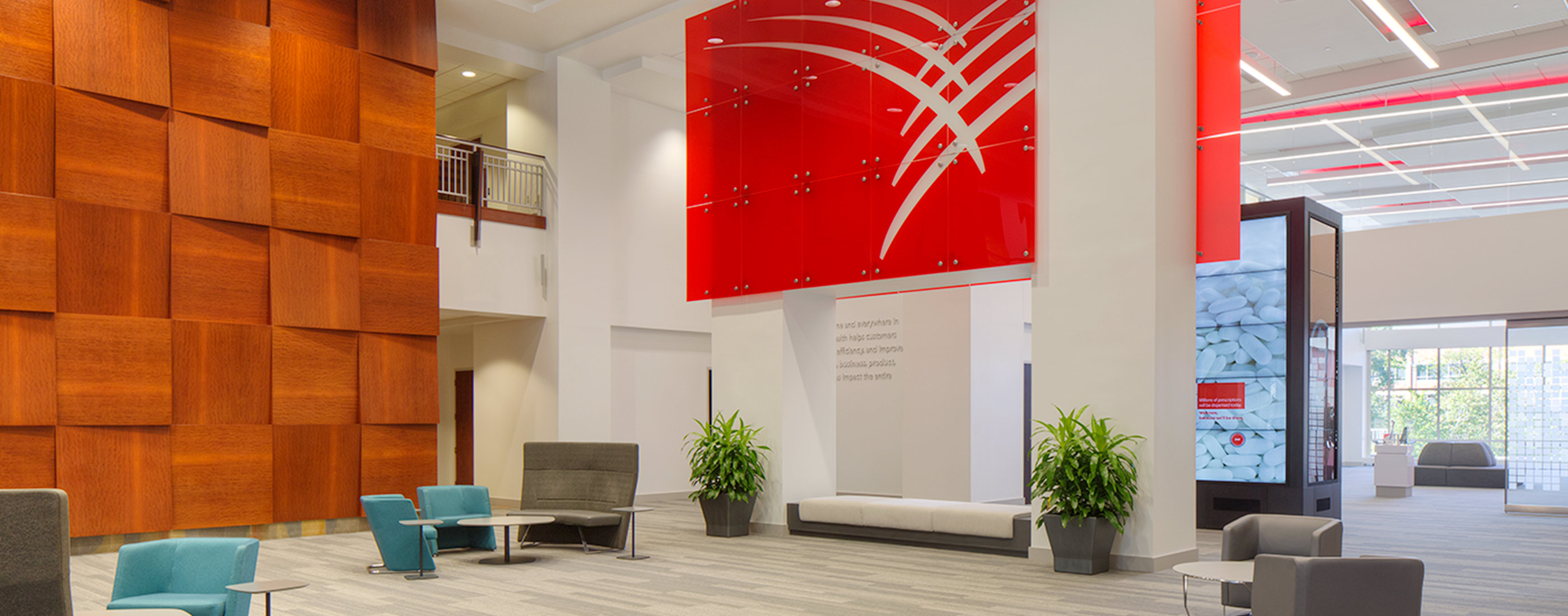 The bright, airy and open lobby at Cardinal Health’s headquarters, helps engage employees and visitors alike.