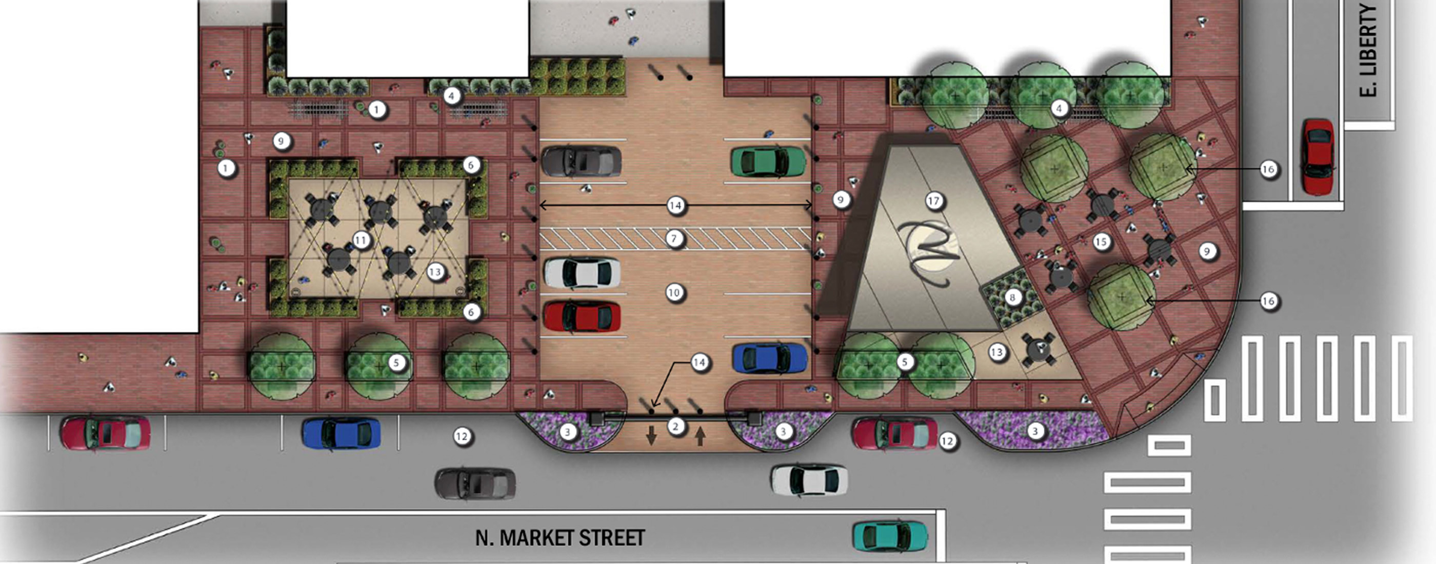 A rendering of Downtown Wooster, Ohio's N. Market Street streetscape improvements.