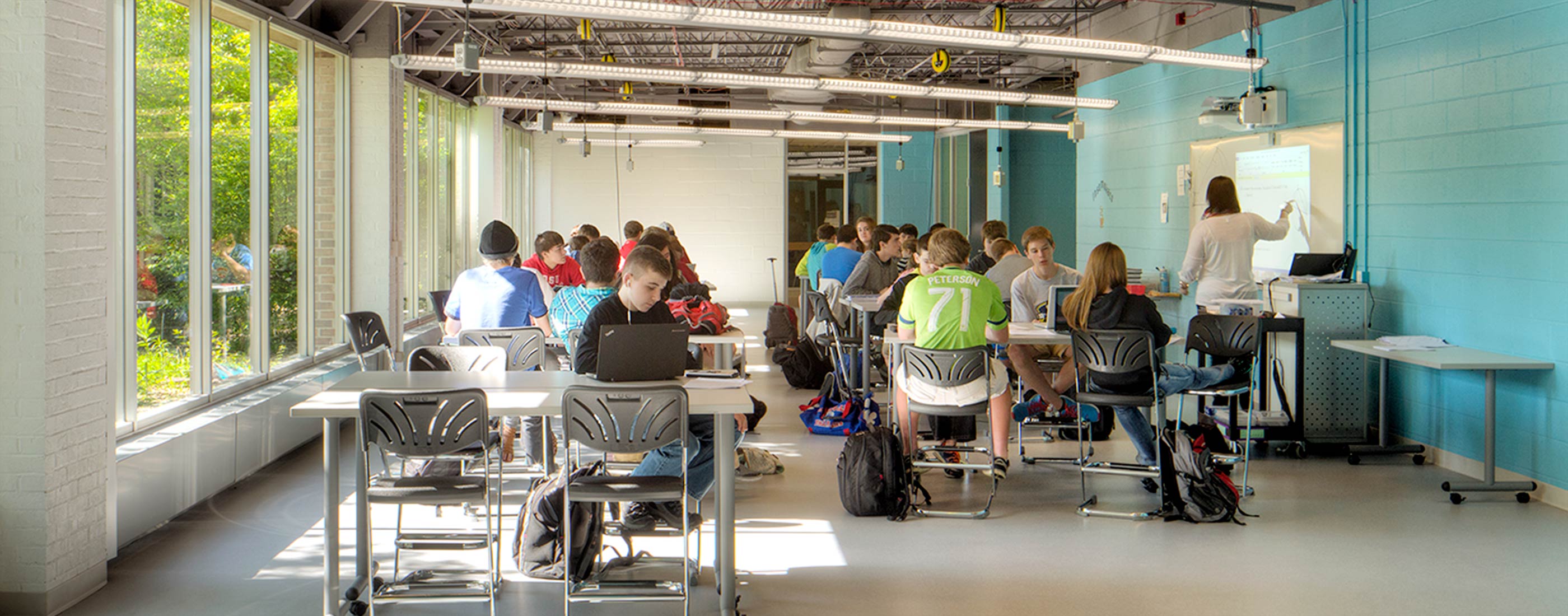 Students at Marysville STEM Early College High School benefit from natural daylight for transparency and connectivity.
