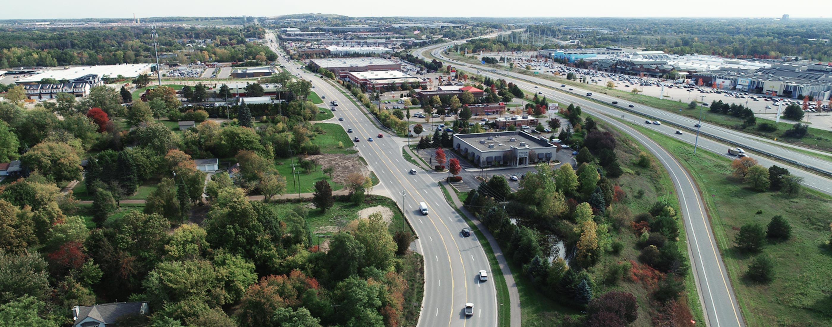 Aerial view of Brown Road alongside I-75