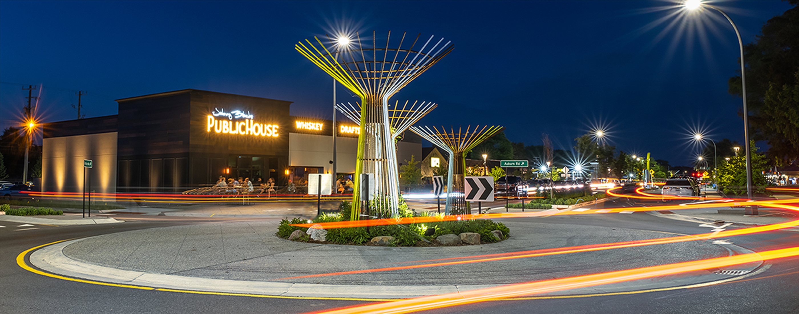 Auburn Road roundabout art feature at night