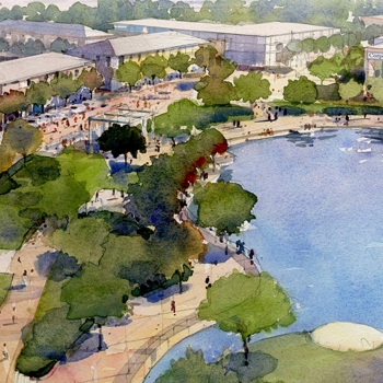 Water color of OHM Advisors' vision to develop Northland Mall in Southfield, MI