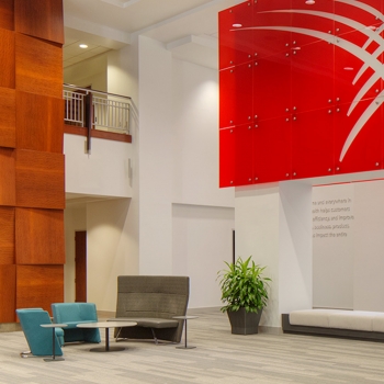 The bright, airy and open lobby at Cardinal Health’s headquarters, helps engage employees and visitors alike.