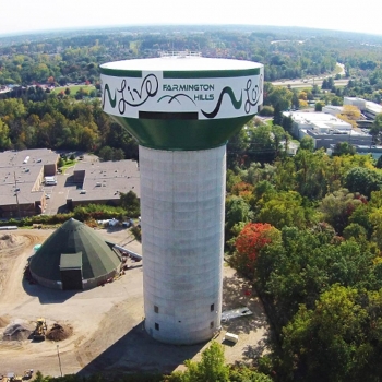 The elevated water tank in Farmington Hills, MI, designed by OHM Advisors, reduces peak water system demand and saves the city millions of dollars annually.