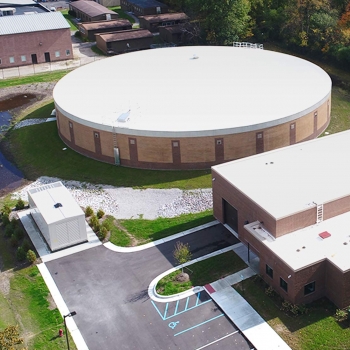 Aerial view of Canton, Michigan’s water storage tank, designed by OHM Advisors to reduce costs.