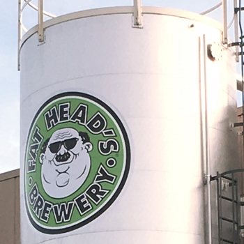 A zoomed in photo of Fat Head's Brewery spent solids silo.