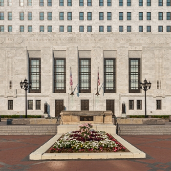 The Supreme Court of Ohio's entrance and exterior plaza in Columbus, Ohio