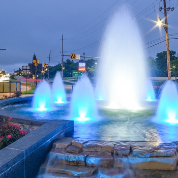 The fountain in the middle roundabout supports Orion Township's vision for an attractive and memorable corridor.