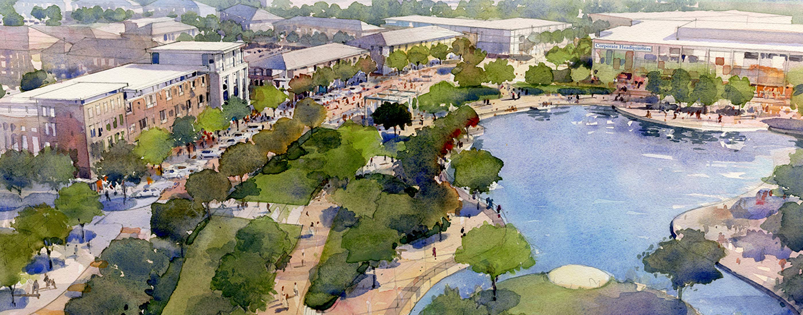 Water color of OHM Advisors' vision to develop Northland Mall in Southfield, MI