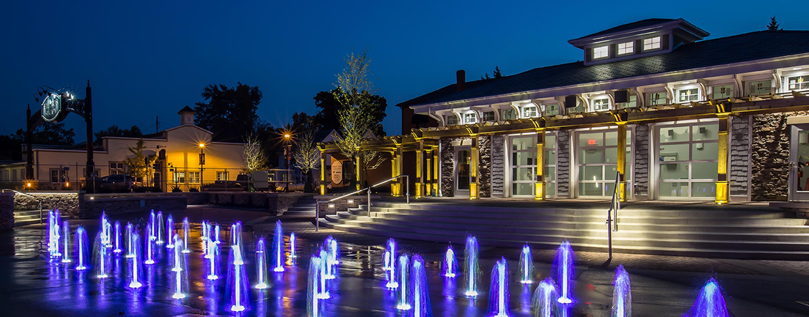 Hilliard, Ohio’s First Responders Park includes a plaza that lights up at night.