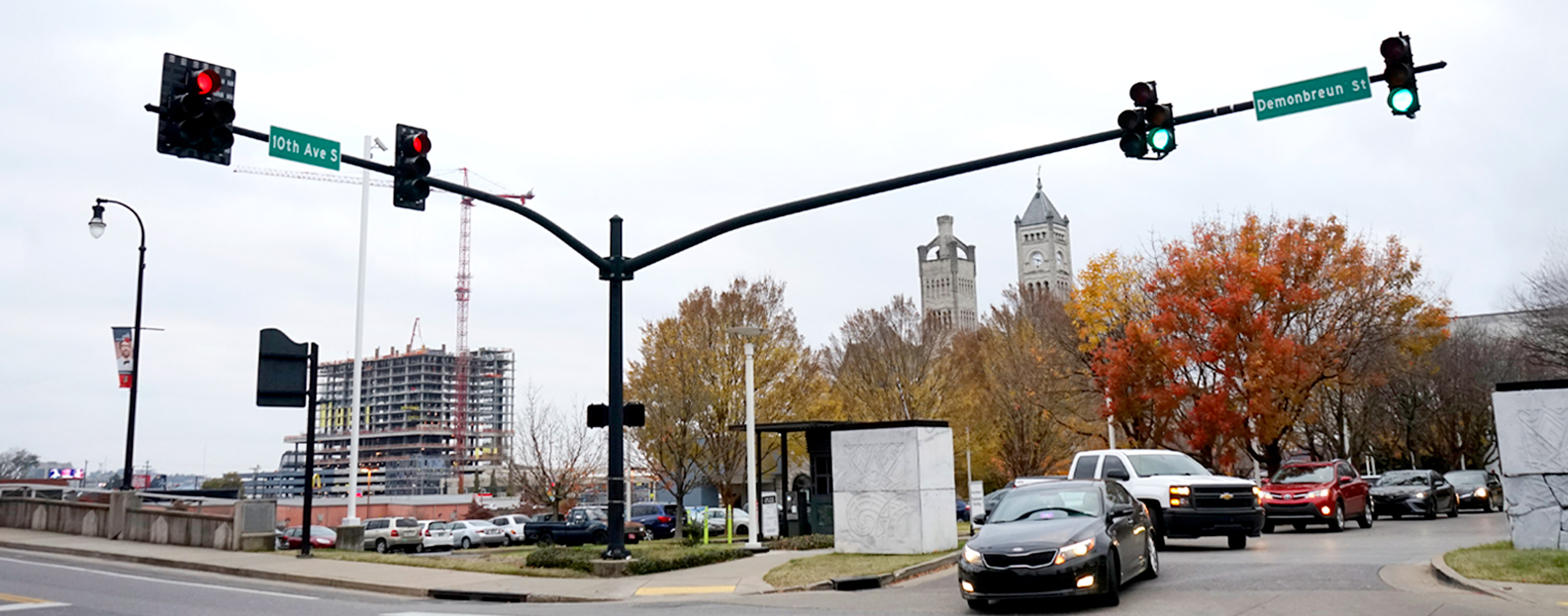 OHM Advisors helped TDOT link traffic lights, like at the intersection of 10th Ave S. and Demonbreun St.