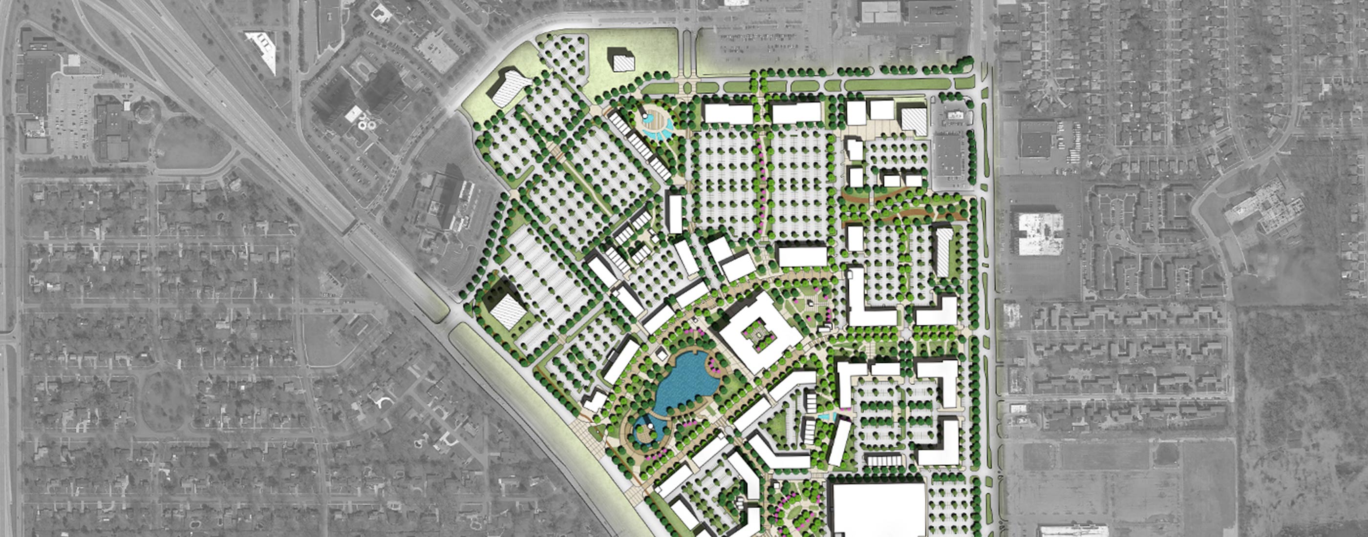 Redevelopment sketches created by OHM Advisors' Planning Team for the reimagined Northland Mall.