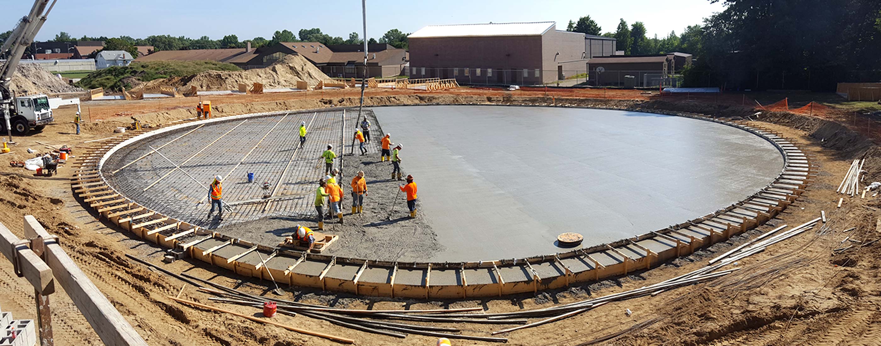 Construction of Canton, Michigan’s water storage tank, designed by OHM Advisors to reduce costs.