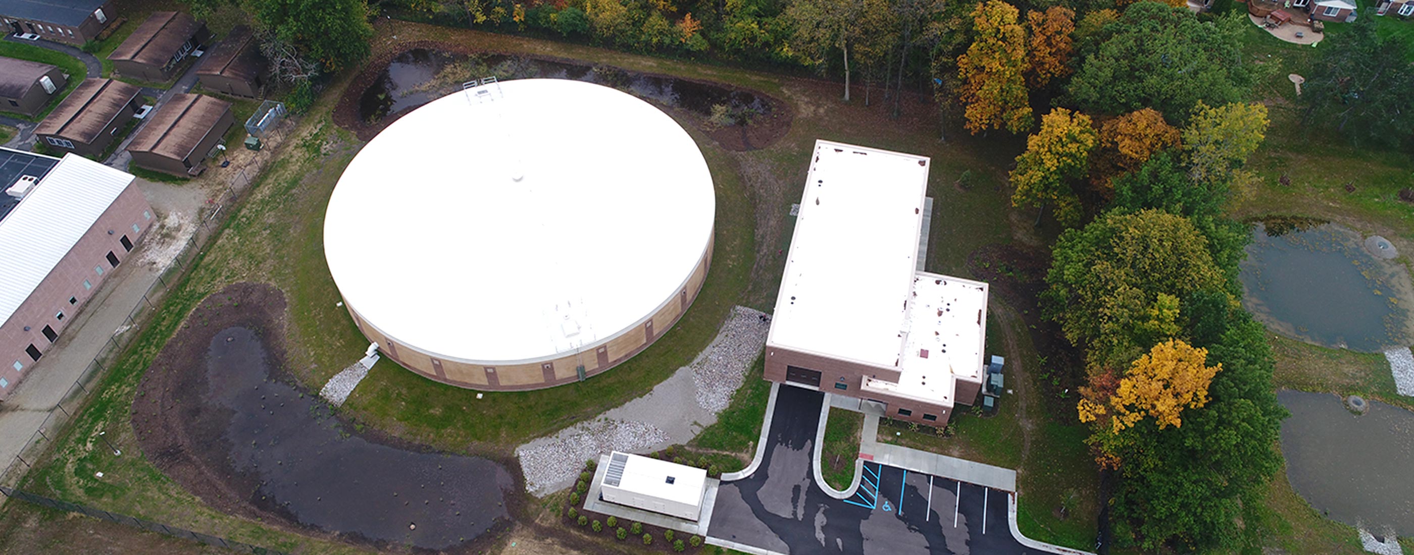 Aerial view of Canton, Michigan’s water storage tank, designed by OHM Advisors to reduce costs.