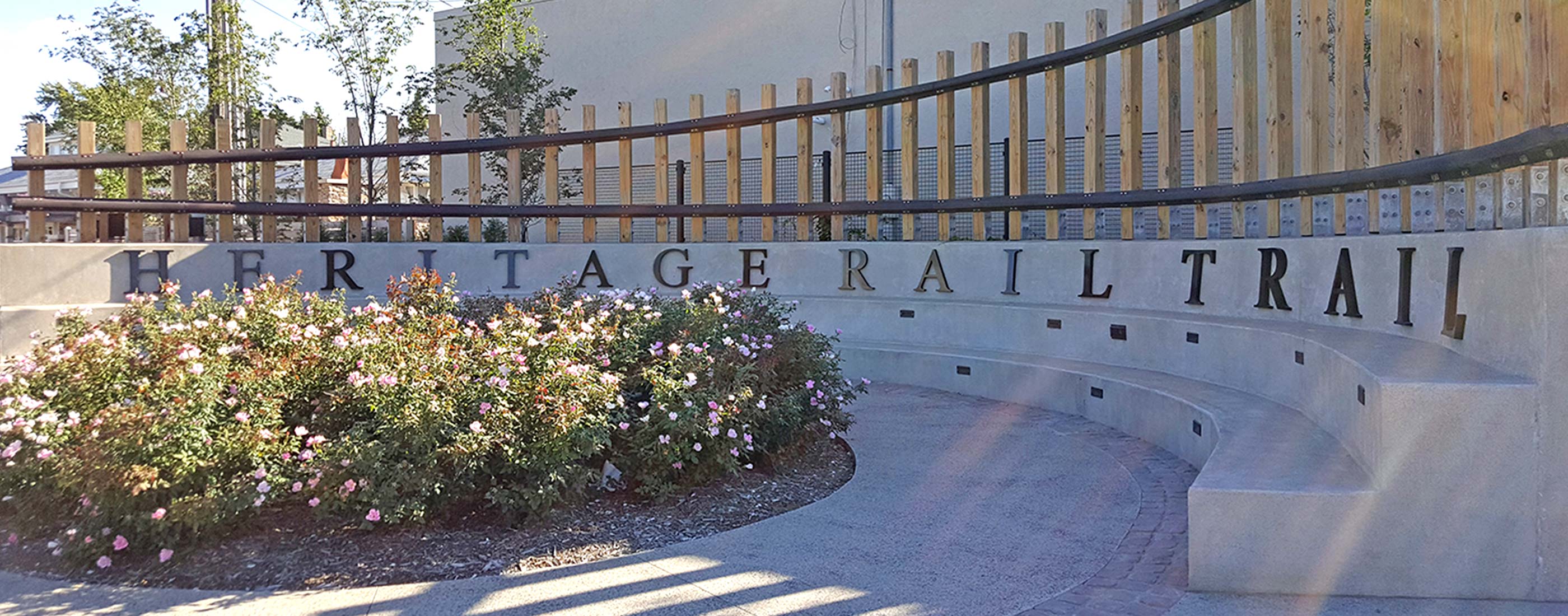 Beautiful signage of the Heritage Rail Trail at Hilliard, Ohio’s First Responders park.