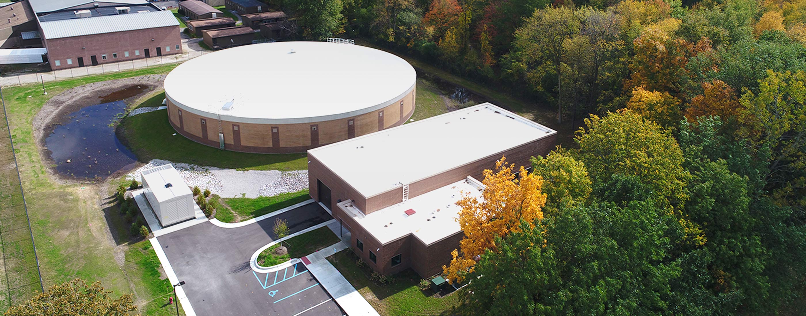 Aerial view of Canton, Michigan’s water storage tank, designed by OHM Advisors to reduce costs.