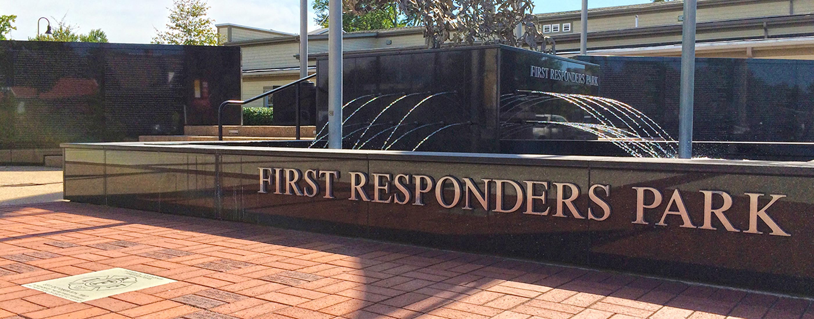 Fountain at Hilliard First Responders Park  is central to this plaza designed for reflection and remembrance.