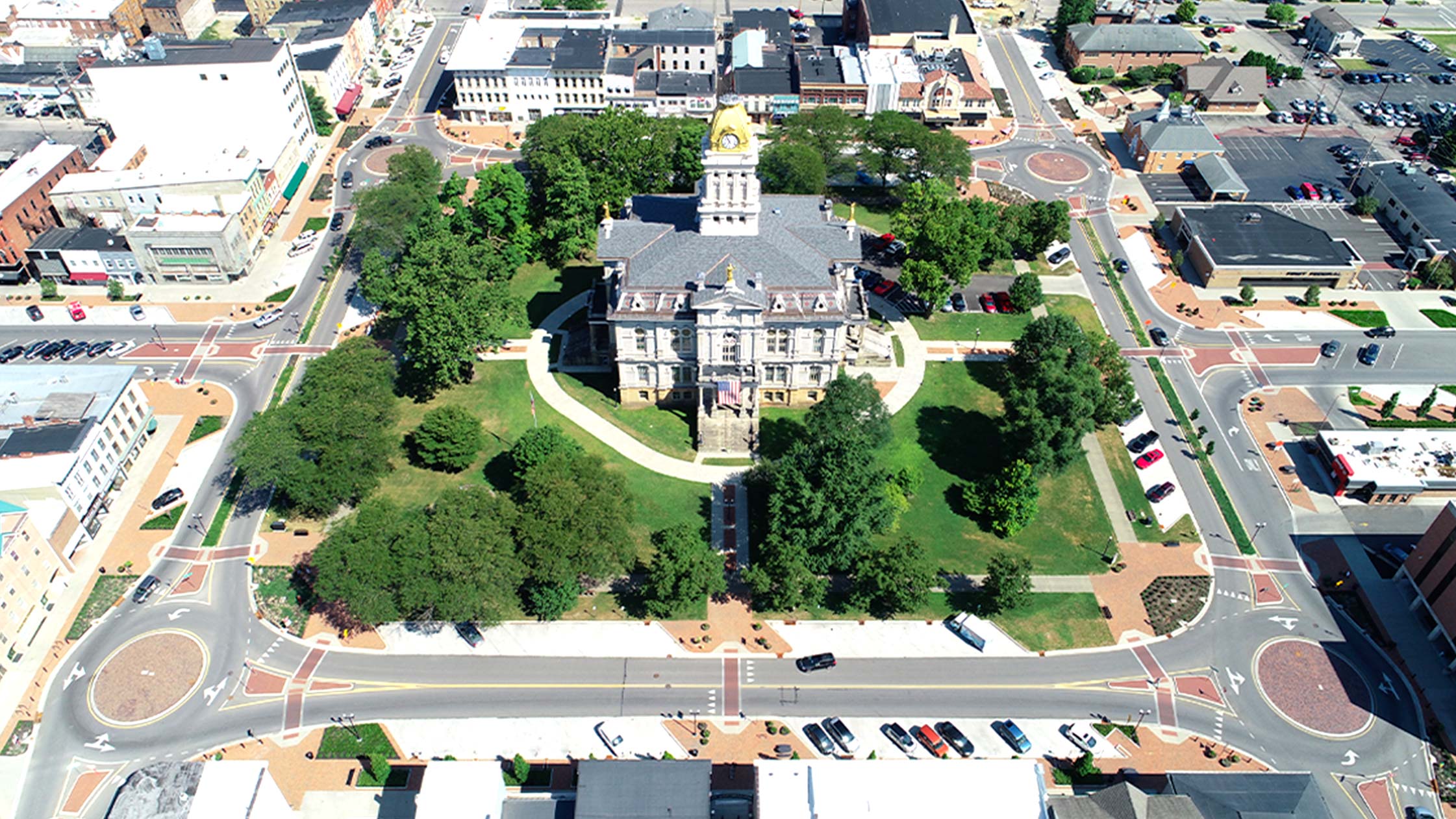 An aerial view of Downtown Newark, Ohio