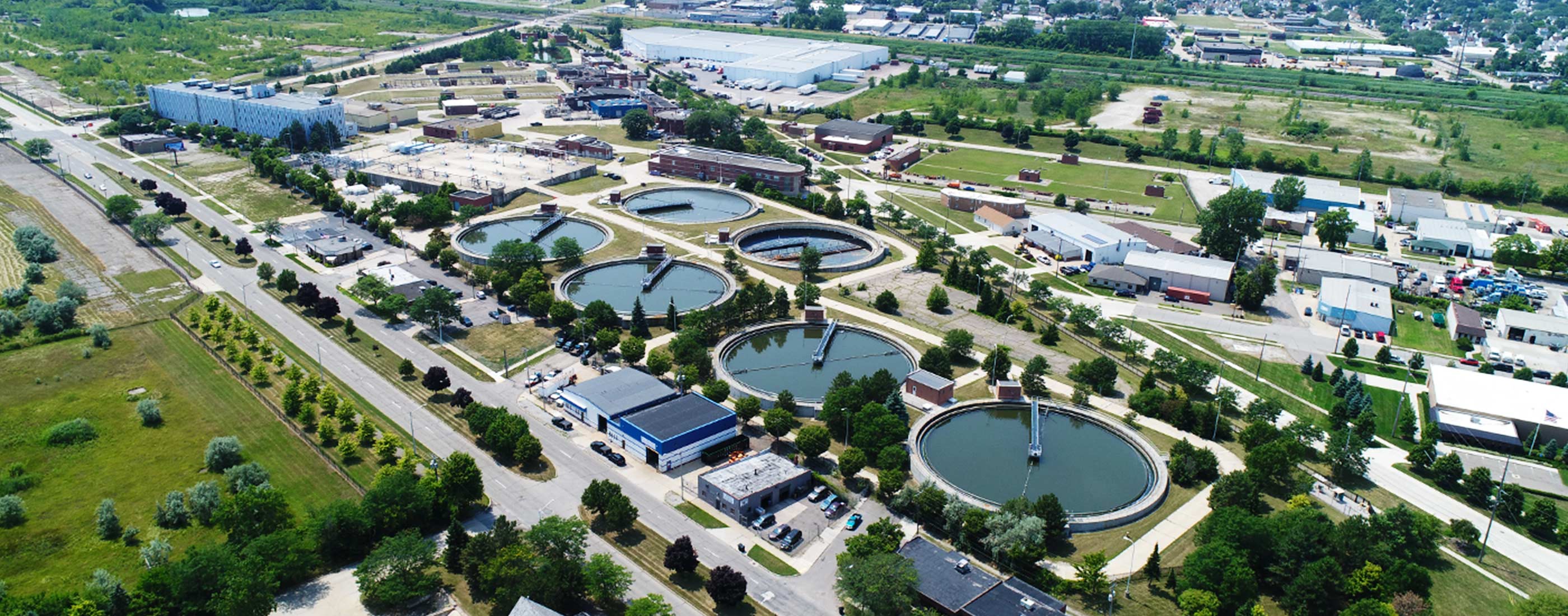 An aerial view of the Downriver System, the second largest wastewater system in Michigan.