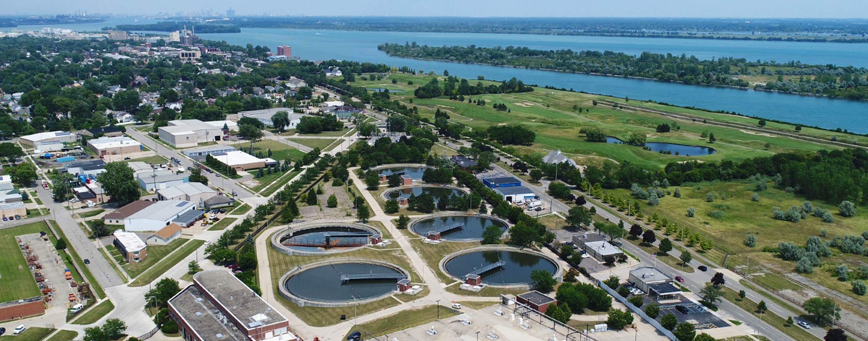 An aerial view of the Downriver System, the second largest wastewater system in Michigan.