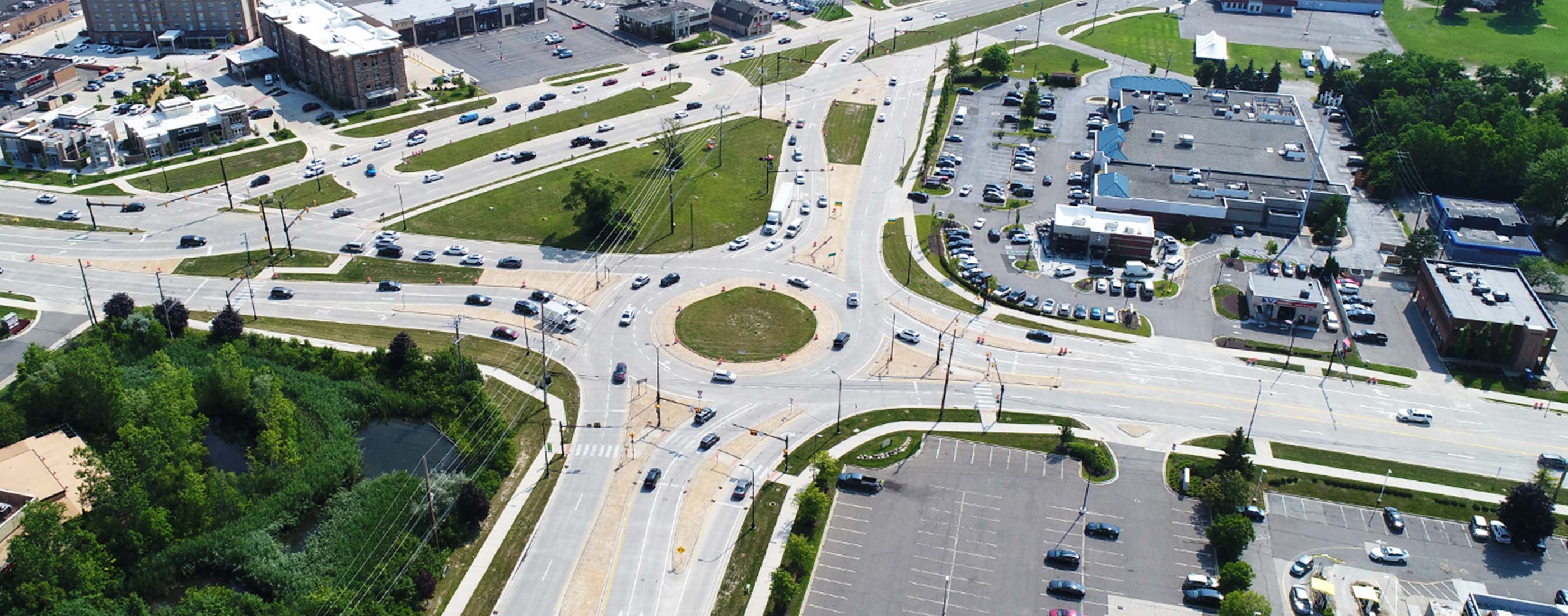 The Northwestern Connector Triangle project's high-volume, multi-lane roundabout.