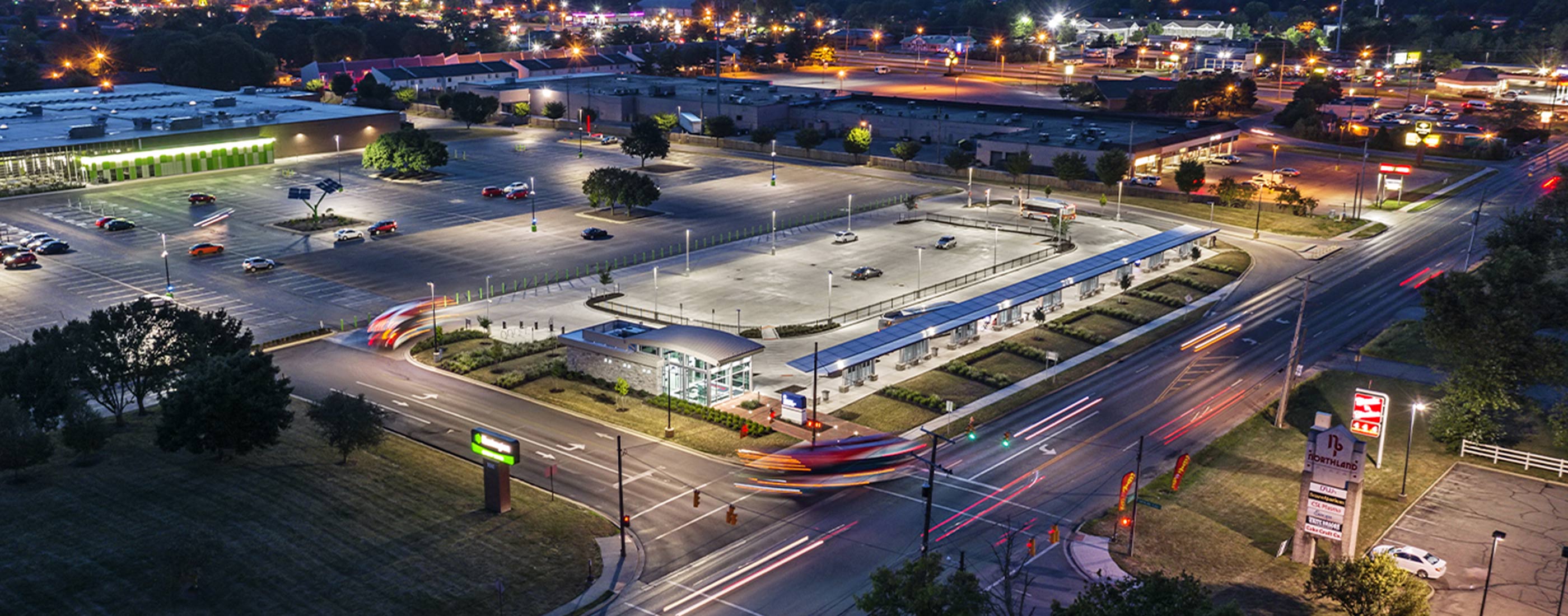 An aerial view of the Central Ohio Transit Authority's bus rapid transit system.