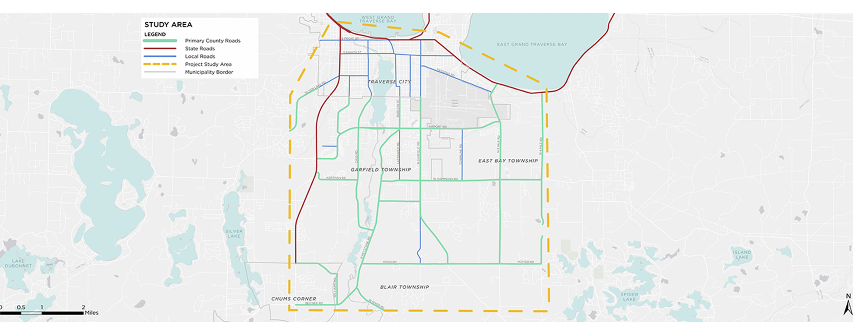 A study area map of Grand Traverse County corridors.