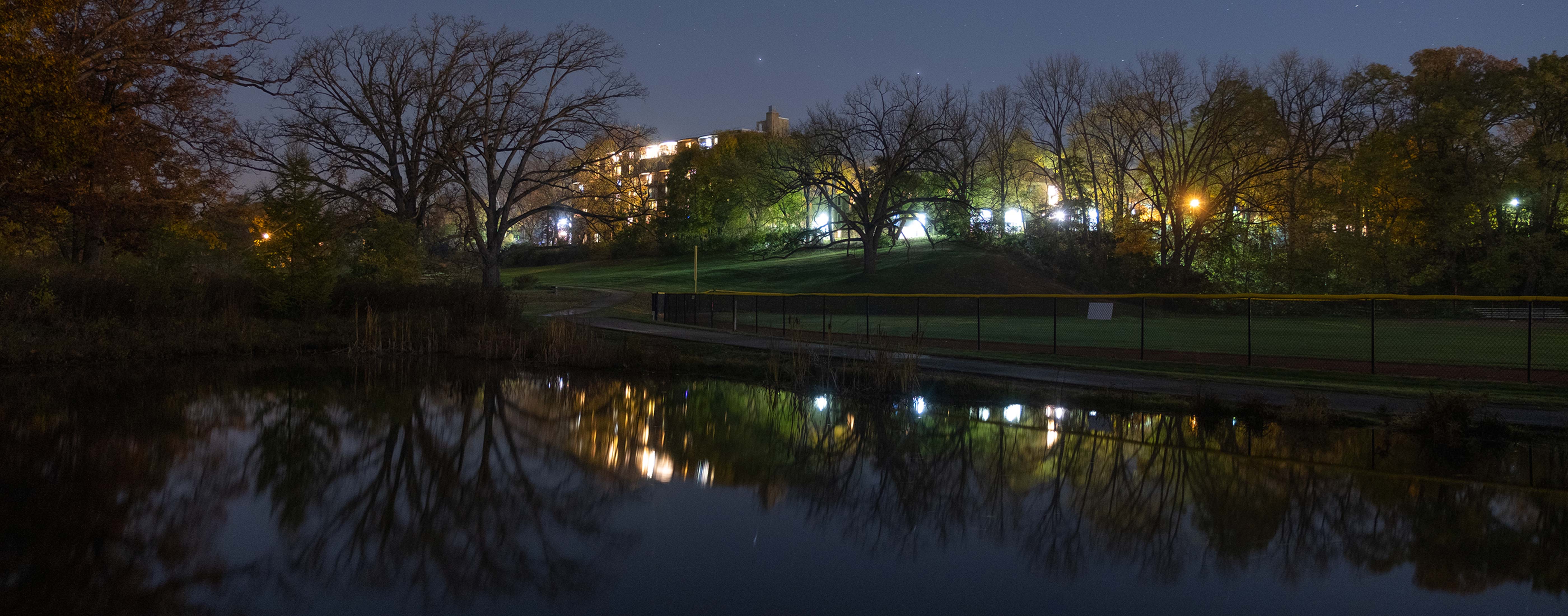 The City of Ann Arbor, Michigan stormwater flooding at night.