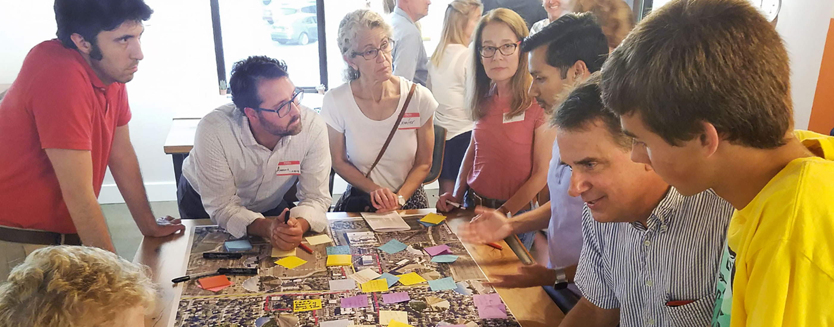 Aaron Domini meets with the Upper Arlington community during a workshop.