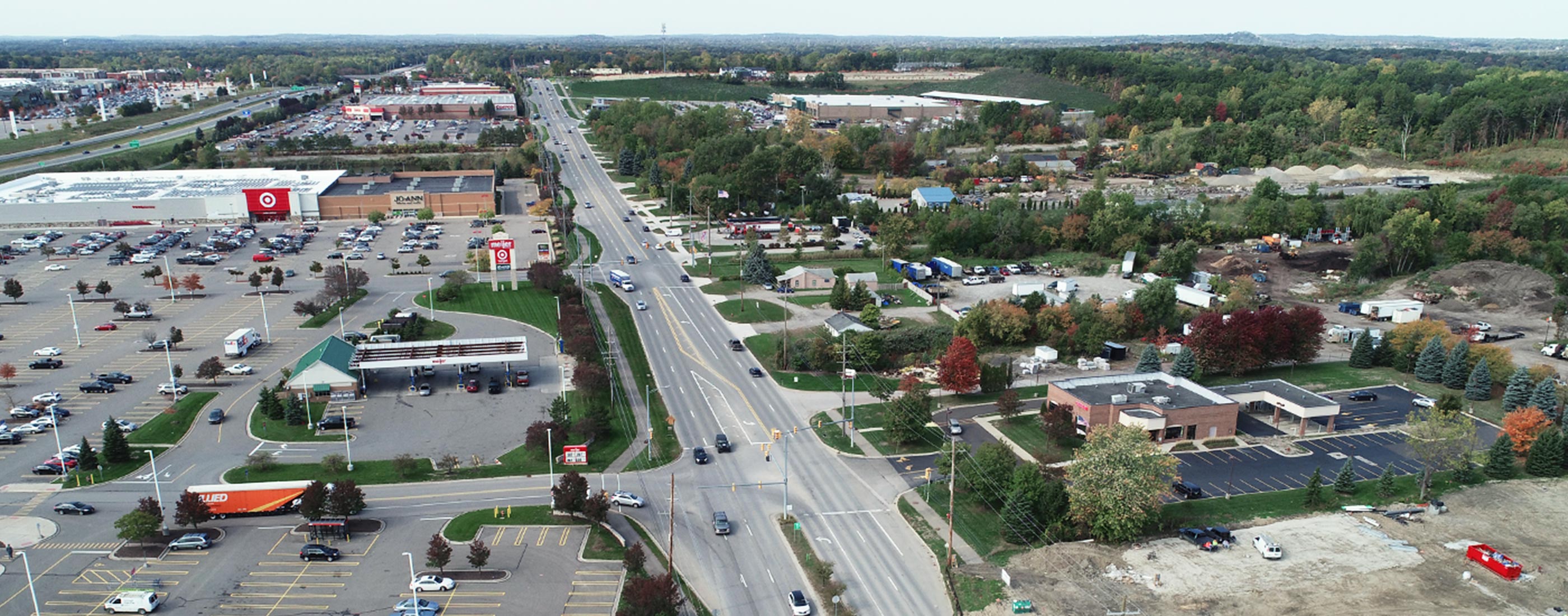 Aerial view of Brown Road looking west