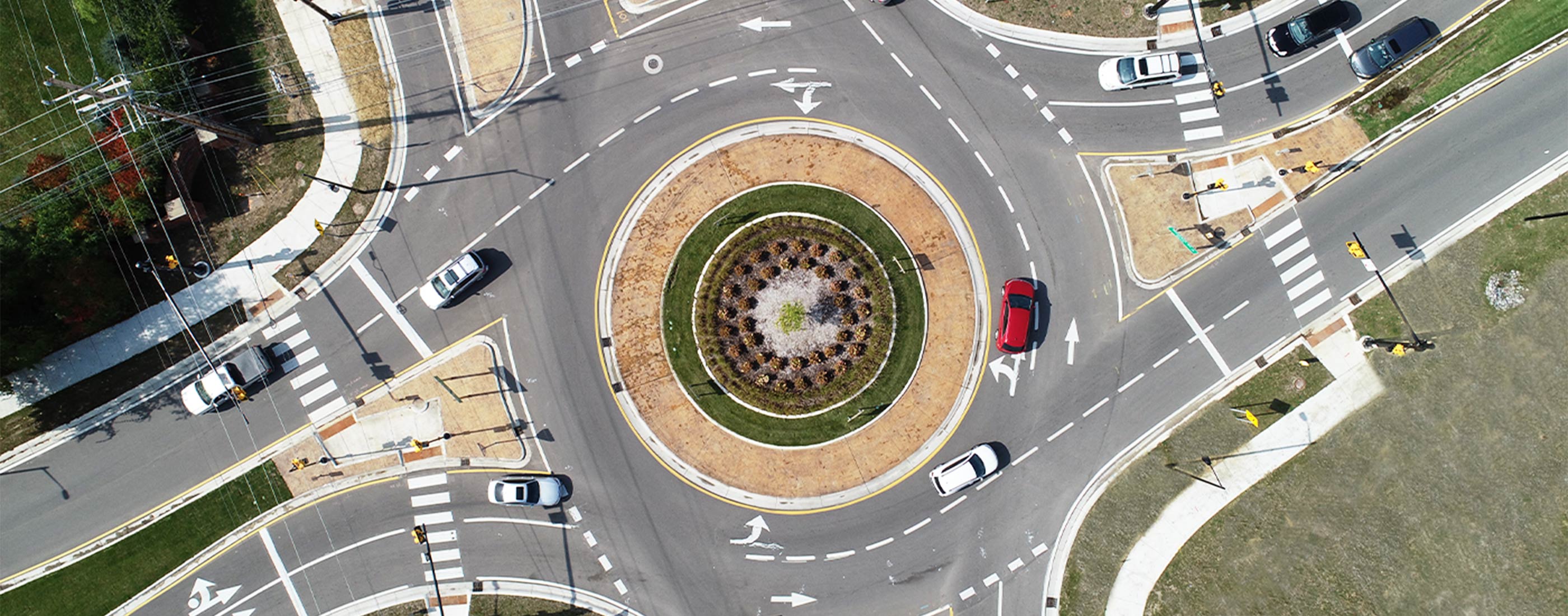 Aerial close-up of the Maple and Middlebelt Roundabout in West Bloomfield, MI.
