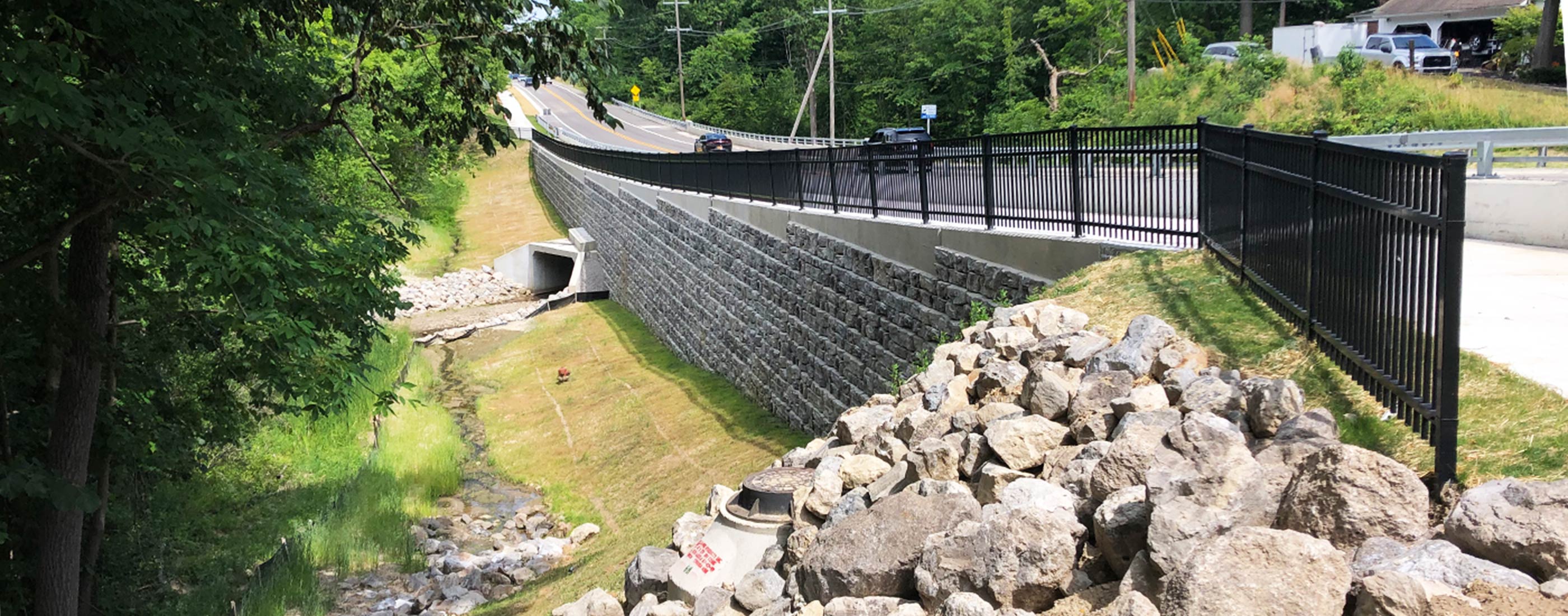 View of the culvert and retaining wall