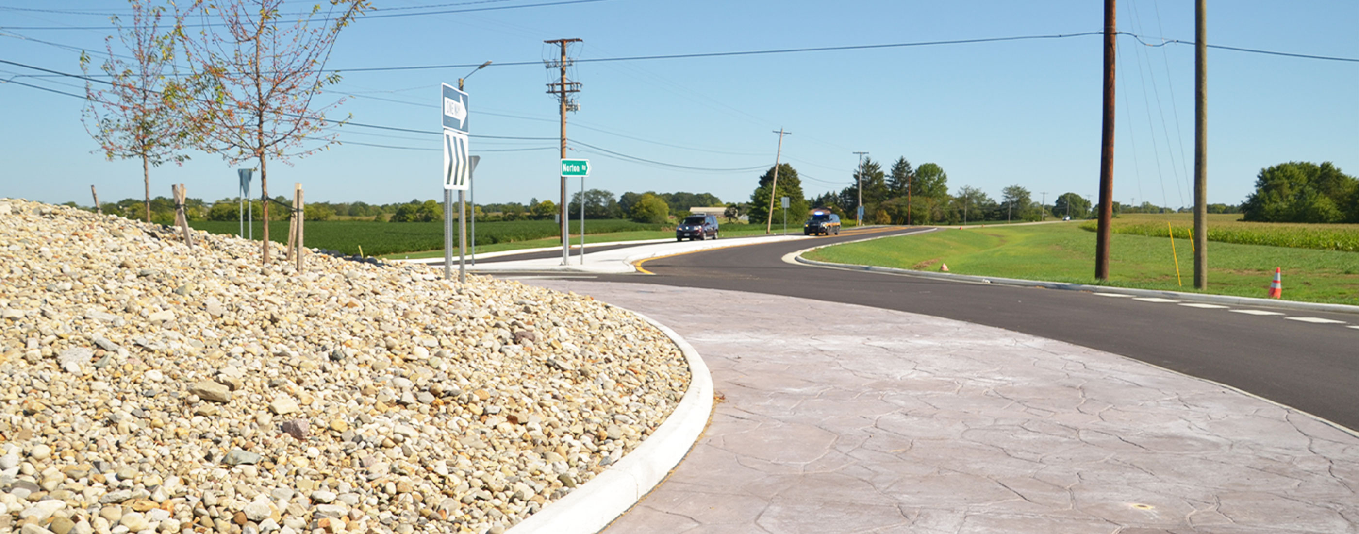 Close-up of newly landscaped roundabout