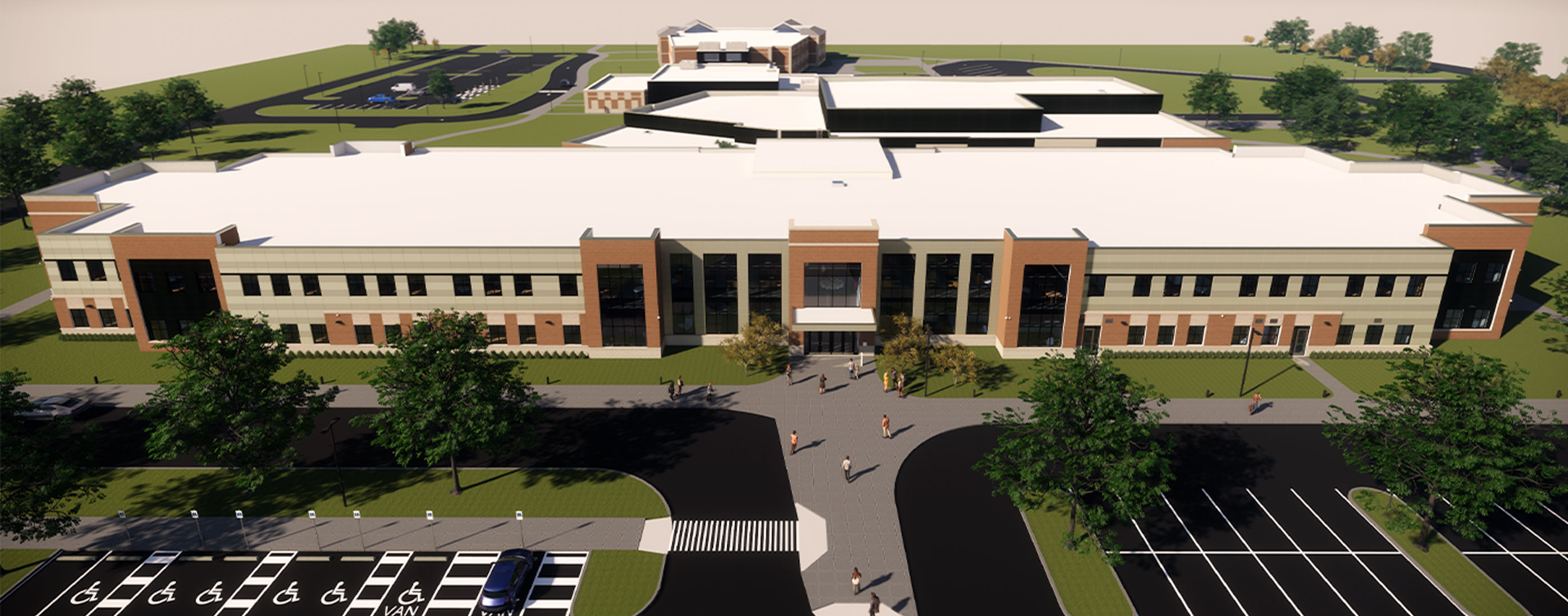 Birdseye rendering view of the newly designed Jerome Middle School in Dublin, OH.