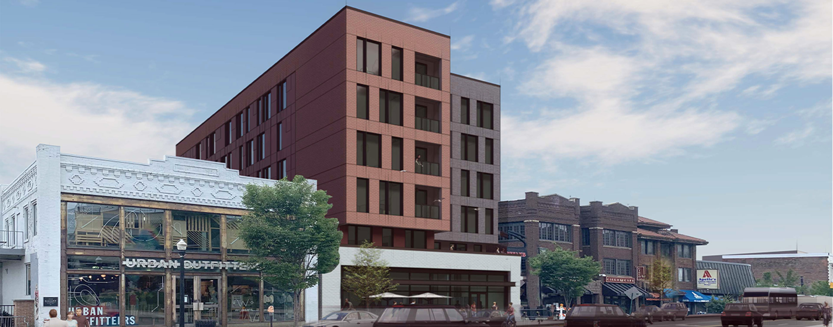 Design rendering of OSU multifamily building on High Street from the front