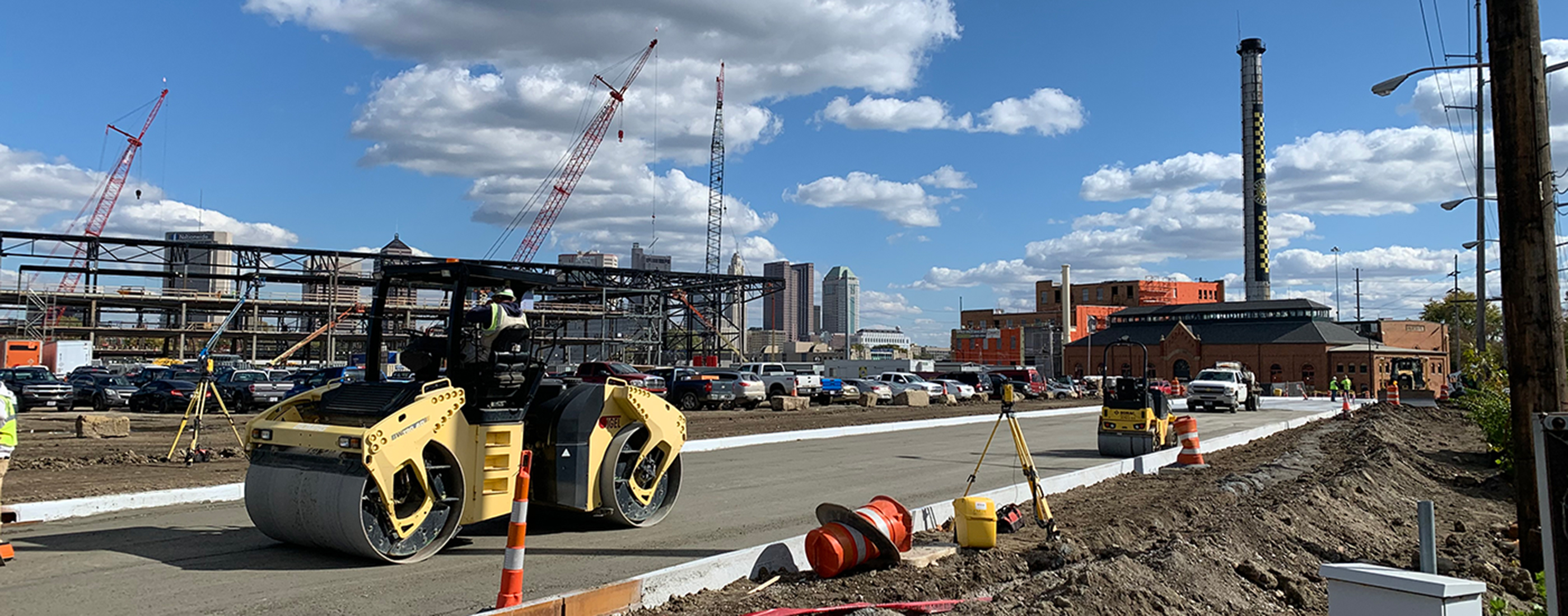 New roadway and curb construction work at Astor Park in Columbus, OH