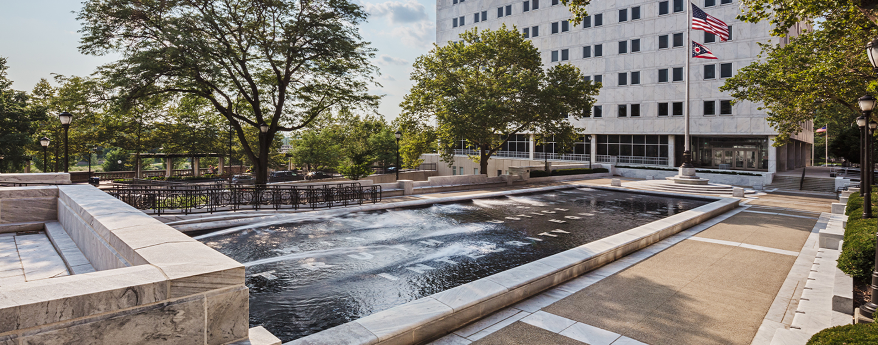 One of two fountain pools located in the plaza outside the Ohio Supreme Court.