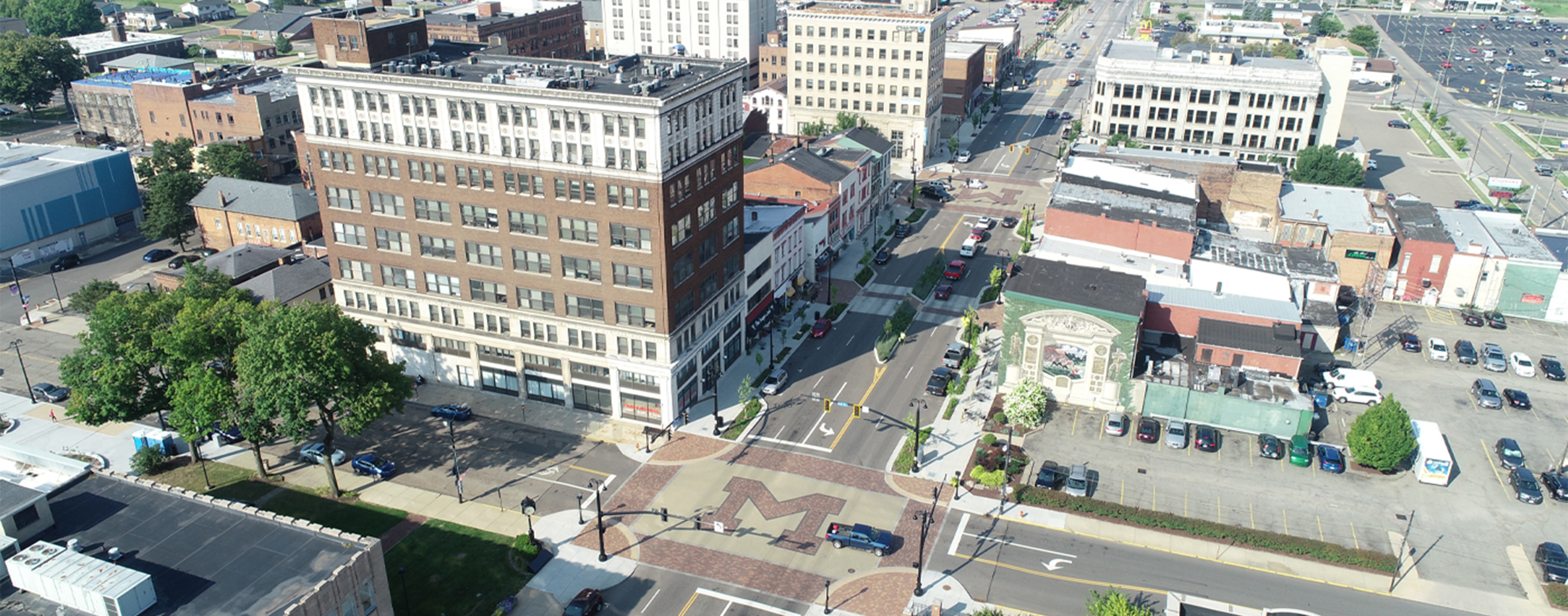 Aerial view of the newly renovated Lincoln Way corridor in Massillon, Ohio