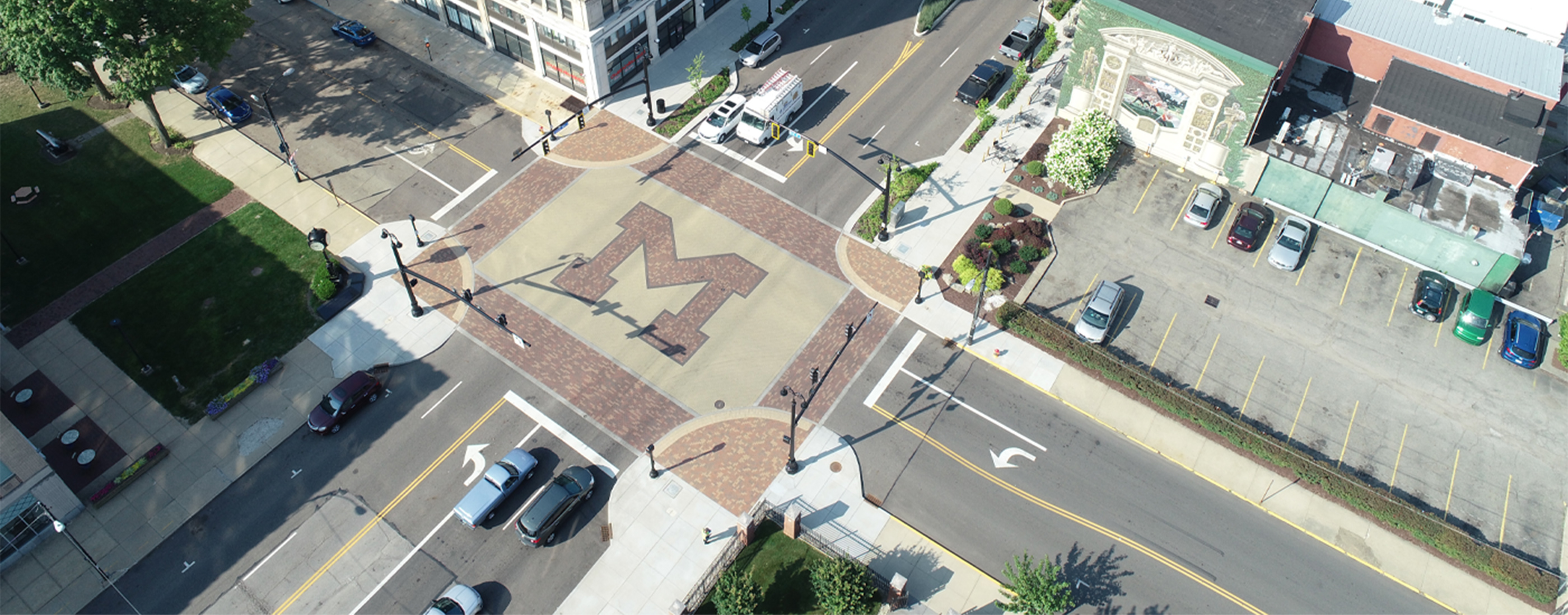 Aerial streetview of City of Massillon "M" branding