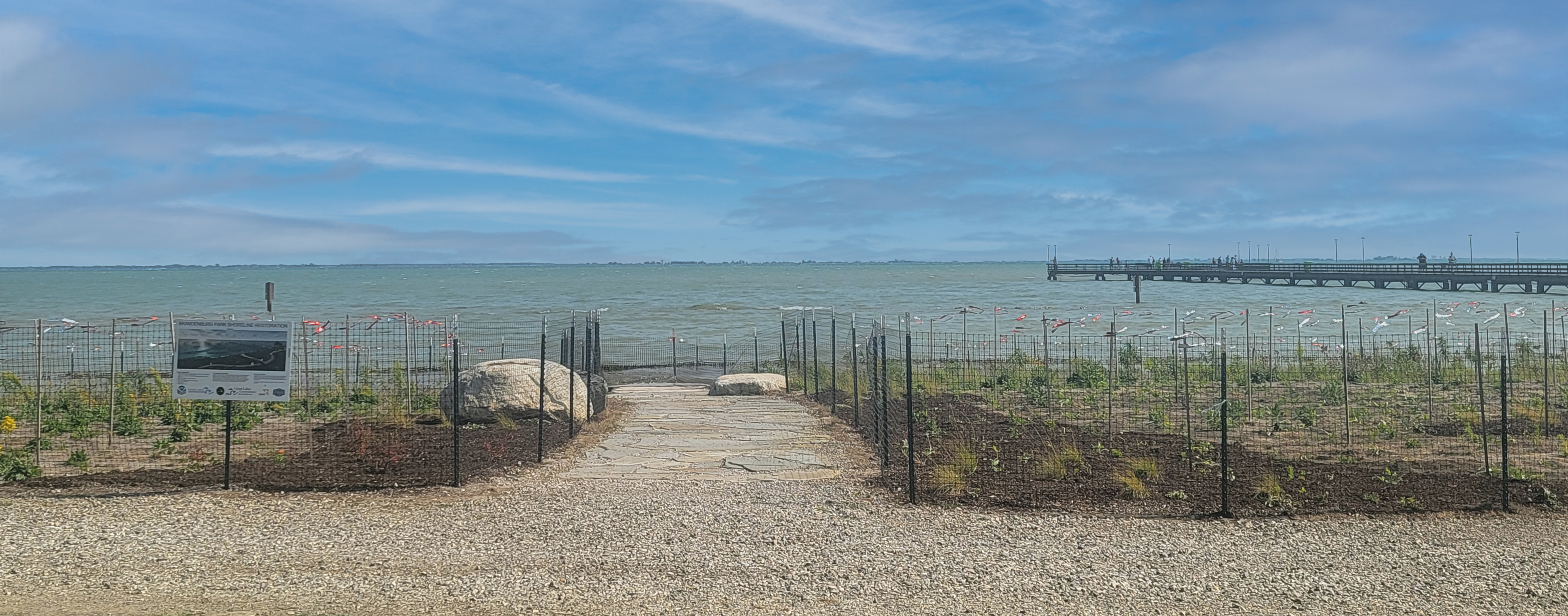 The project's construction access road was converted into a multi-use path with Steppingstone and other new features foster fostering connectivity with the shoreline.