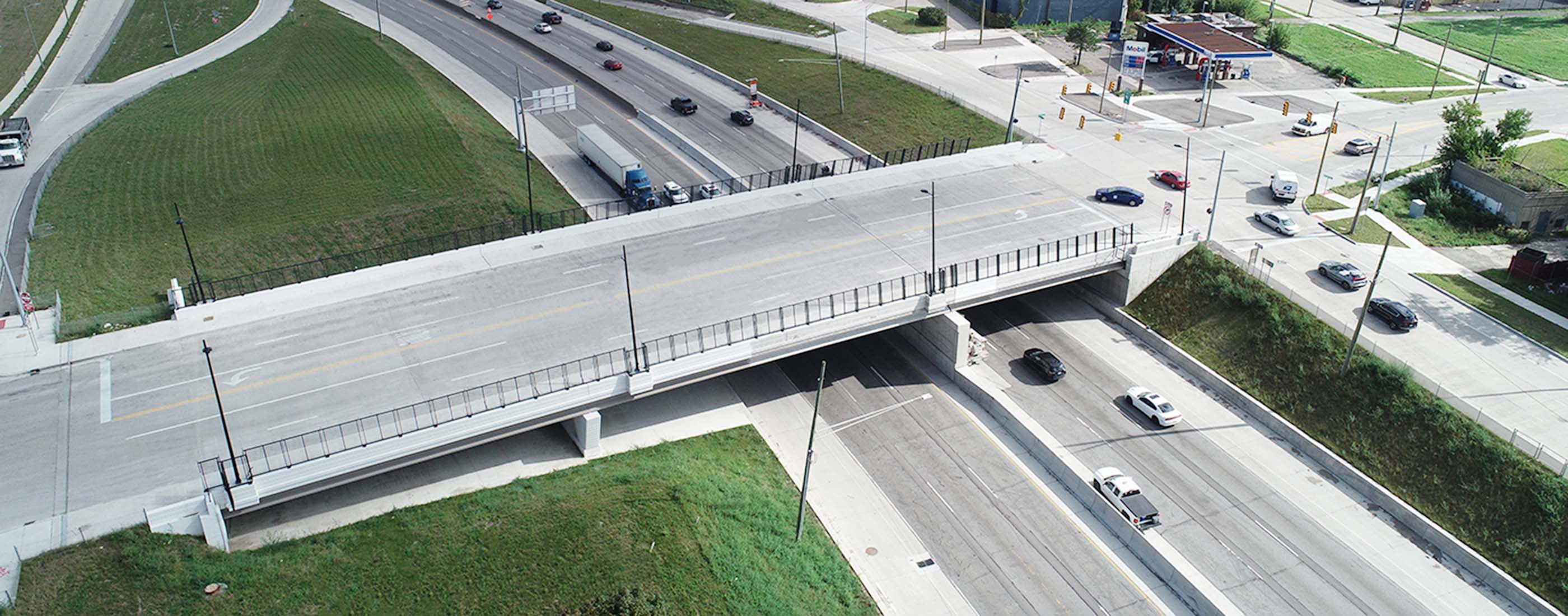The bridge over I-94 was designed to accommodate the existing configuration as well as proposed future reconfiguration.