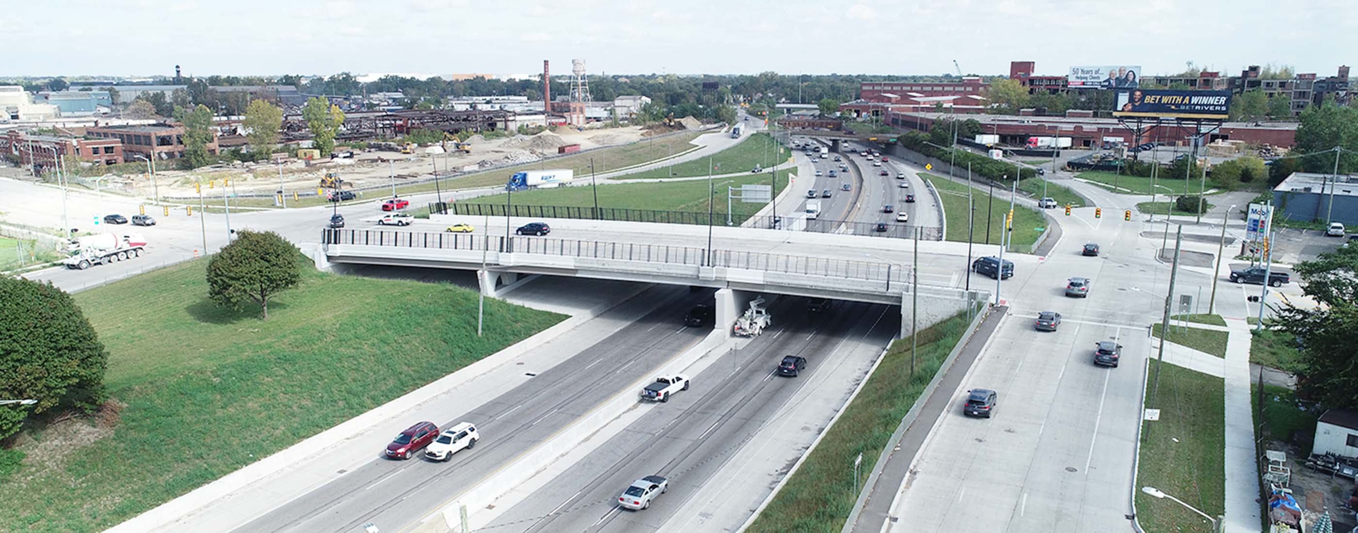 The newly replaced Mt. Elliott Road over I-94 bridge in Detroit, MI.