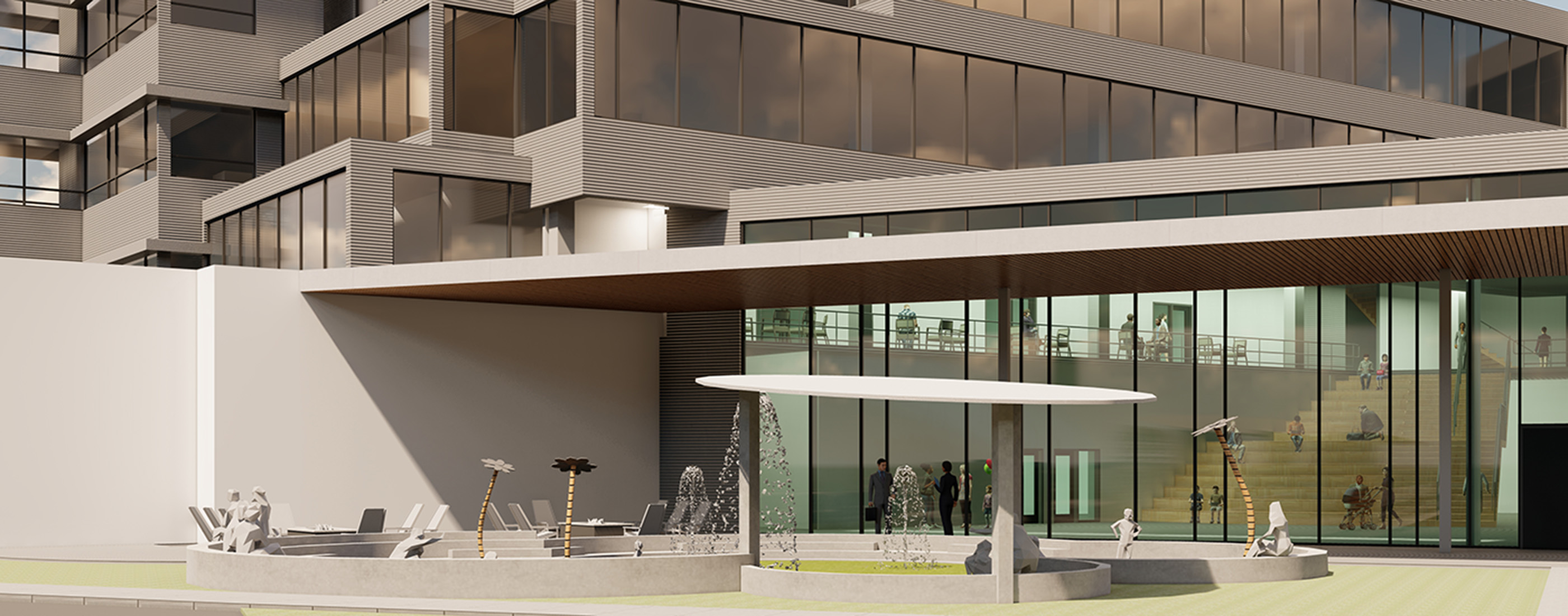 Rendering of lobby and plaza space at One Alliance Place in Reynoldsburg, Ohio