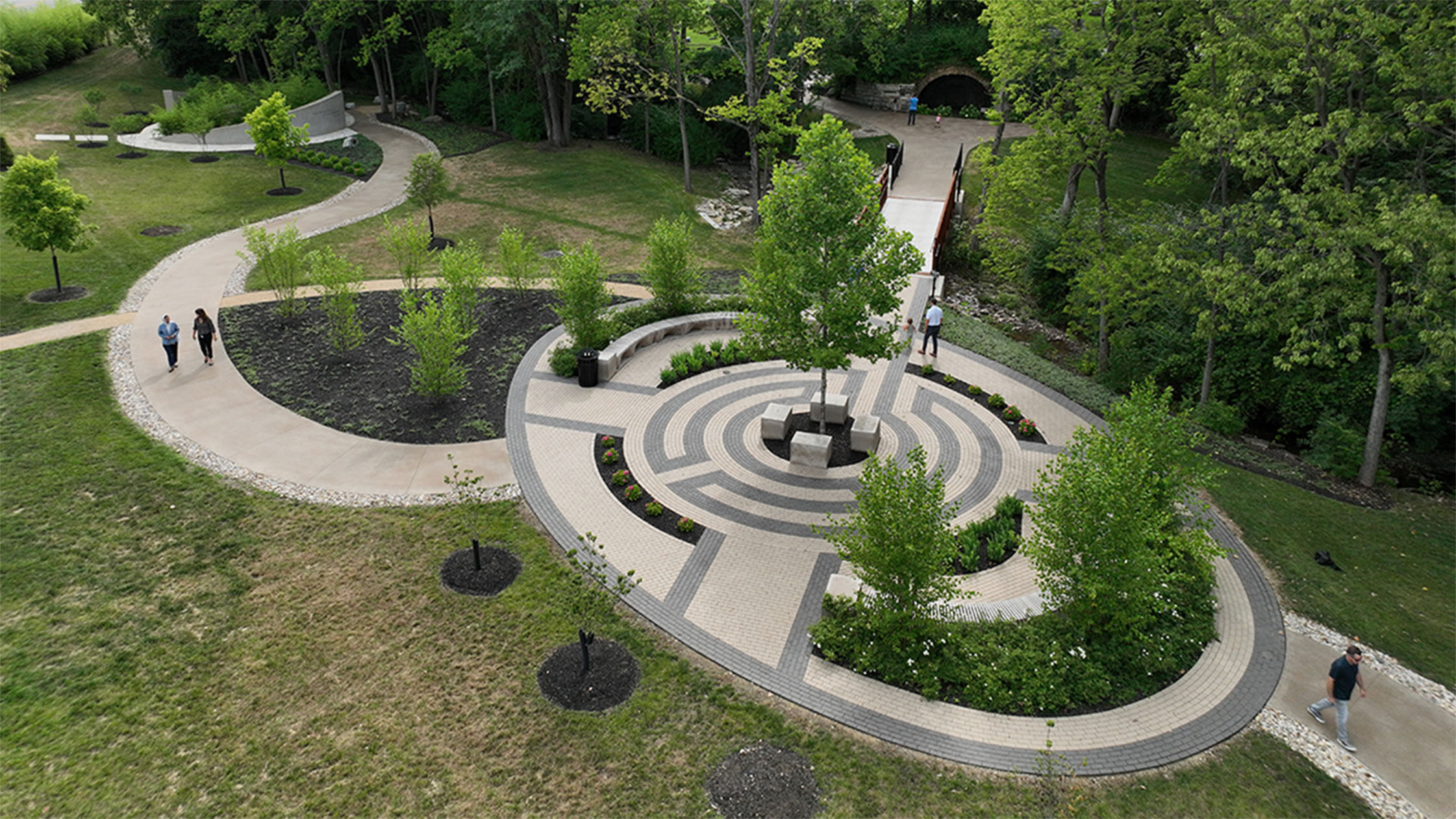Birdseye view of the labyrinth walk in Remembrance Plaza, Wesley Chapel Cemetery