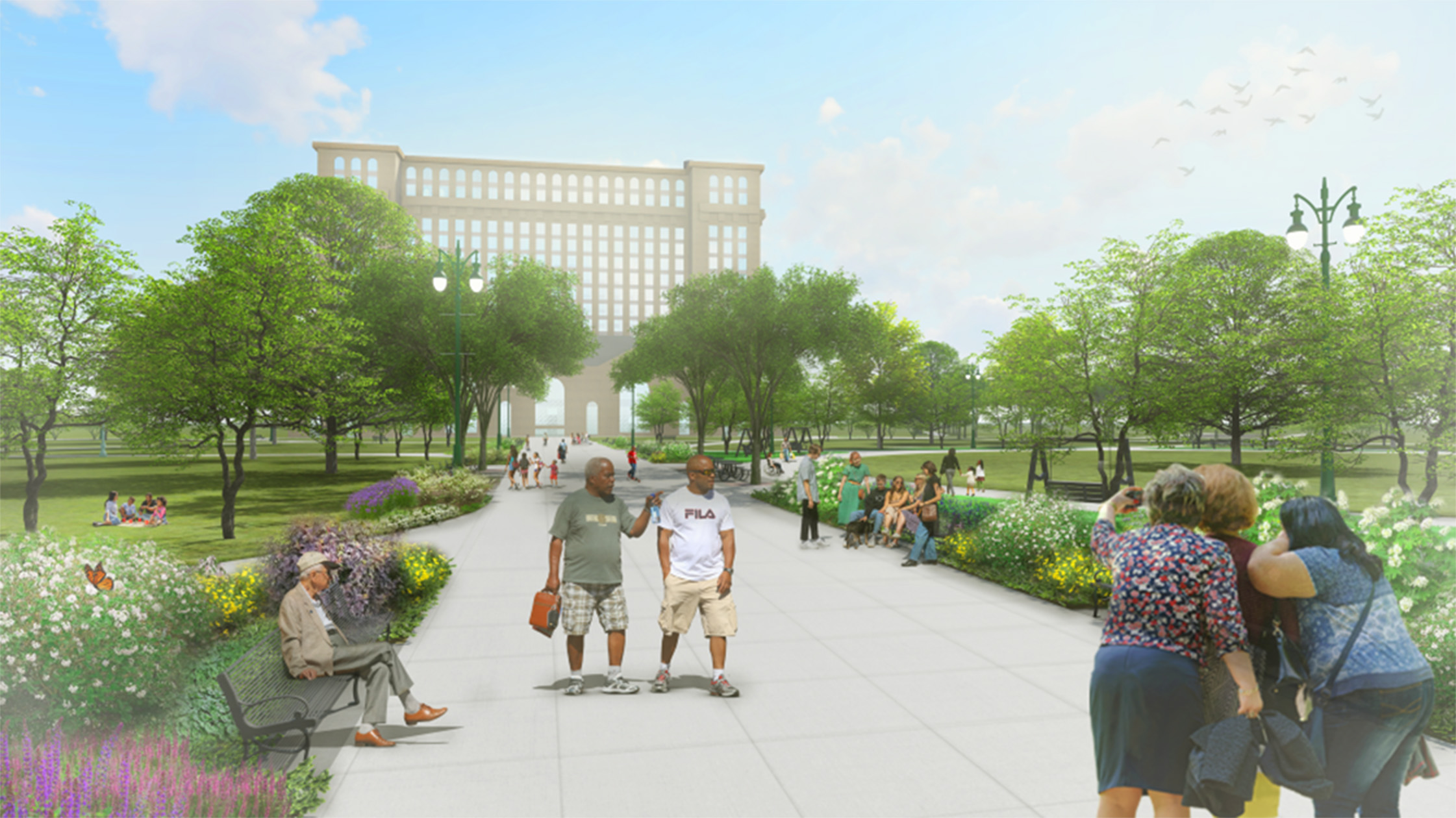 Rendering of the pedestrian promenade which replaces the vehicular boulevard