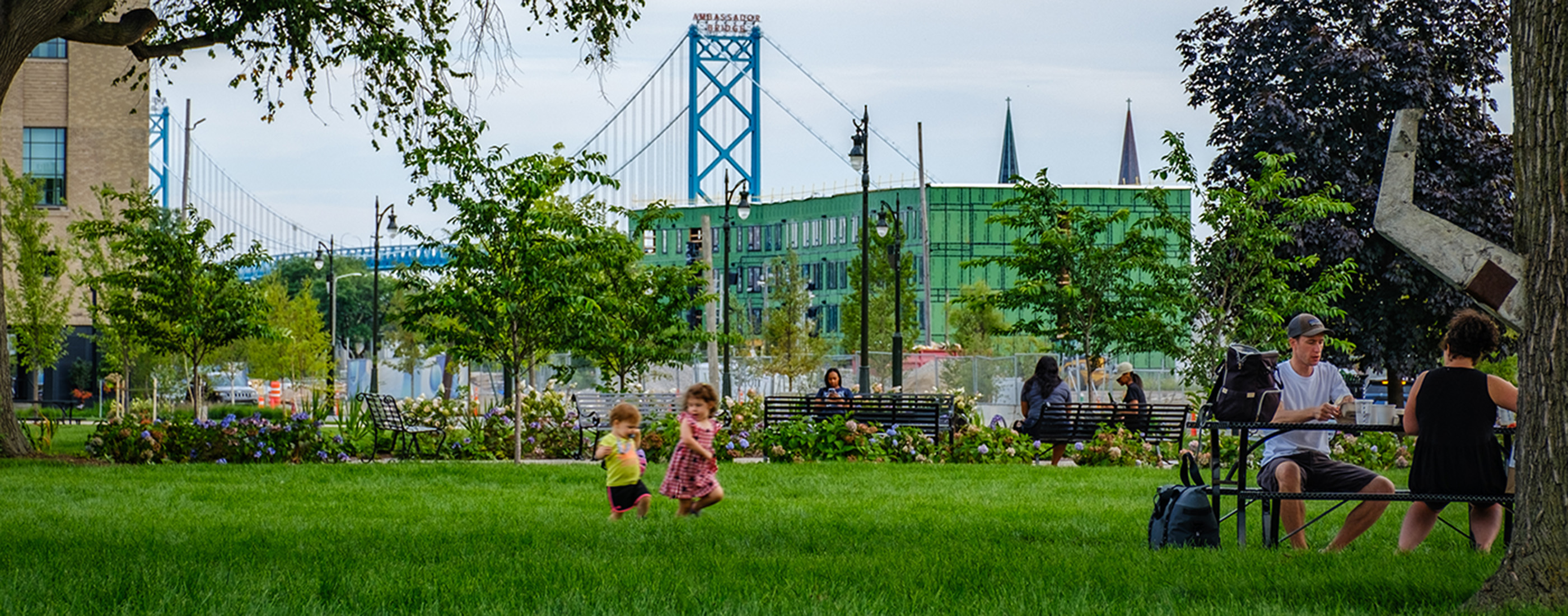 Children and families enjoy the new Roosevelt Park.