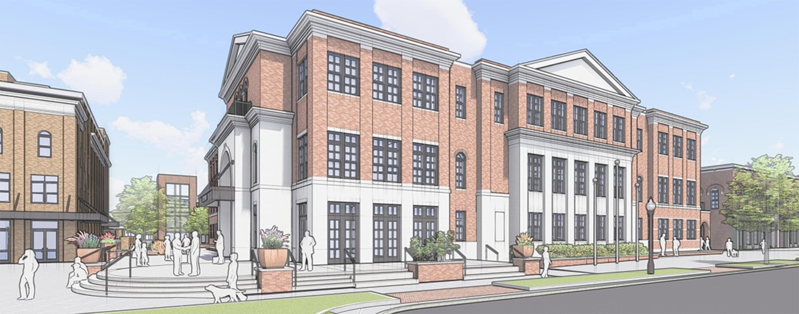 Rendering depicting the traditional style of the new city hall in Franklin, Tennessee.