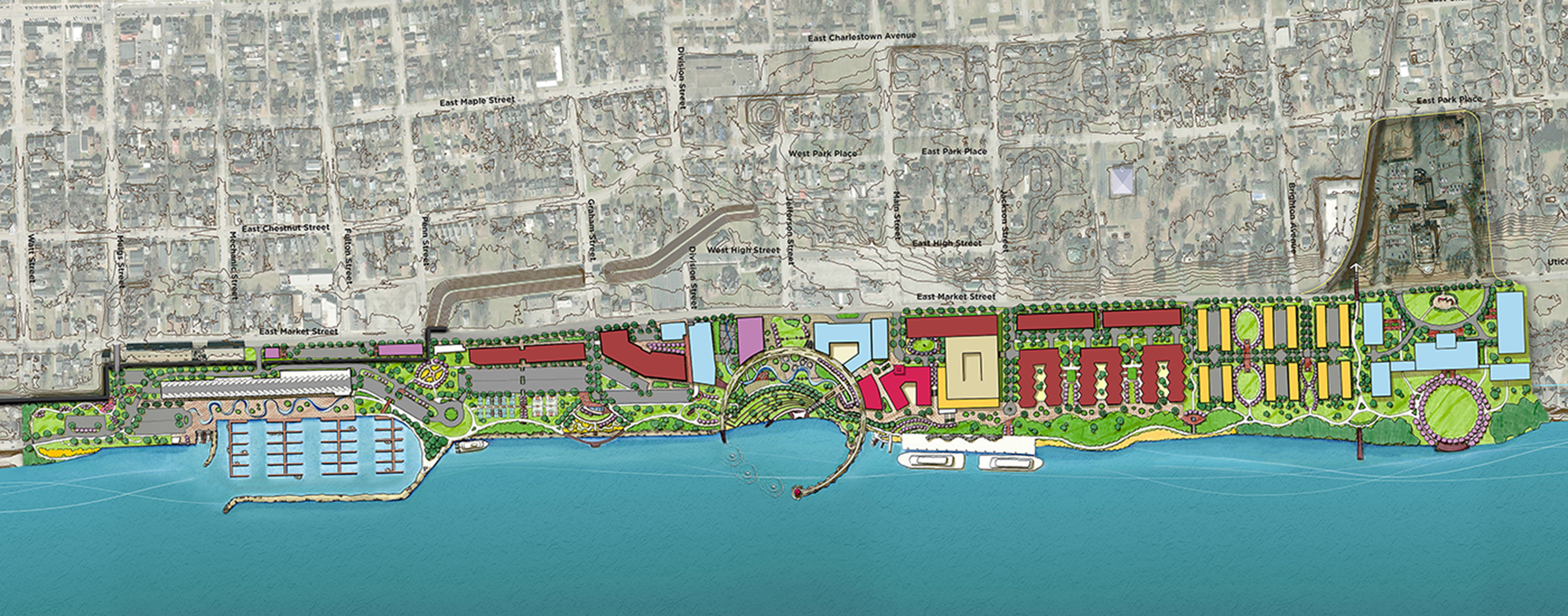 Color site plan of Jeffboat redevelopment in Louisville, Kentucky.