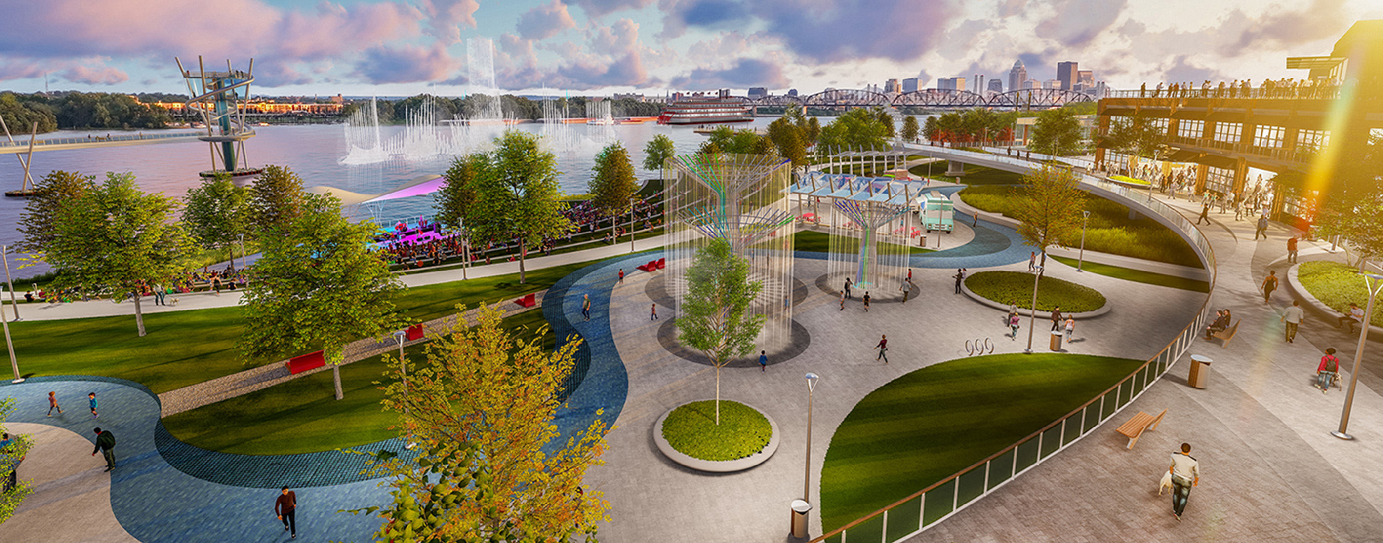 Color rendering of water feature/splash pad at Jeffboat site.